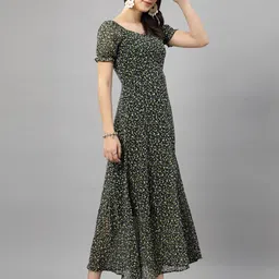 aayu Women Fit and Flare Green Maxi/Full Length Dress image 3