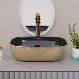 cluster Designer Glossy Ceramic Table Top Wash Basin For Bathroom & Livingroom Decor | Rectangular Wash Basin (45x32x13.3 cm) Counter Top-picture-23
