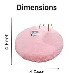 aaho decor Pink Solid Polyester 4x4 Feet Machine Made Shaggy Round Carpet image 2