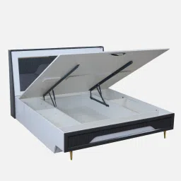 crystal furnitech Elysian Queen Size Bed In White & Gray Color with Hydraulic Storage image 3
