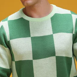 here&now Men Self Design Round Neck Green Sweater image 2