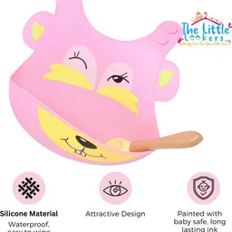 the little lookers Silicone Feeding Bib with Adjustable Strap, Waterproof, Easy to wash, Stain Proof | BPA Free/Soft Material Bibs with Tray/Food Catcher (Pink, Pack of 1) image 2