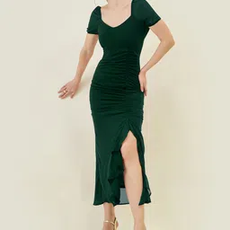 aayu Women A-line Green Maxi/Full Length Dress image 3