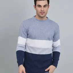 willey Men Striped Round Neck Multicolor Sweater image 1