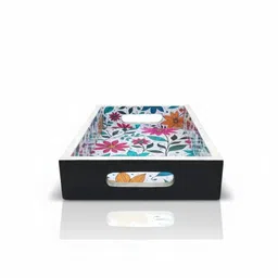 queen handicrafts Wooden serving tray with floral design and elegant look Tray Serving Set image 3