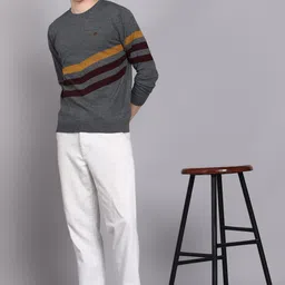 raymond Men Self Design Crew Neck Grey Sweater image 2