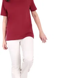 alentra Women Printed Round Neck Cotton Blend Maroon T-Shirt image 5