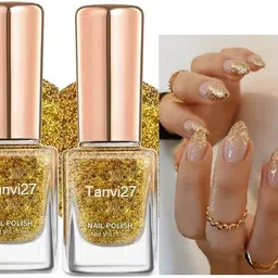 tanvi27 Combo Quick Dry Glossy Finish Nail Polish No Toxin Goldgillter Nail Lacquer Goldgillter image 1