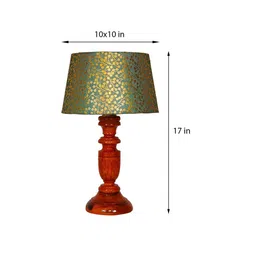 Potenza Green & Gold Fabric Shade Night Lamp With Wood Base By BrightDaisy image 3