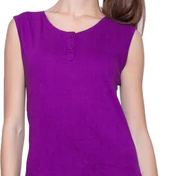 ap'pulse Women Solid Henley Neck Pure Cotton Purple T-Shirt-picture-12