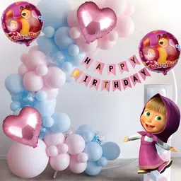 khushdin 64pcs Masha Theme Birthday Decoration Kit with Balloons and Banner Set-picture-37