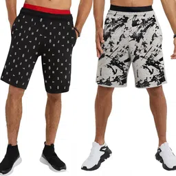 hotfits Pack of 2 Graphic Print Men Black, Grey Basic Shorts-picture-14
