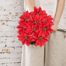 beauty flow 5 pcs Christmas Poinsettias Red Poinsettia Artificial Flower image 2
