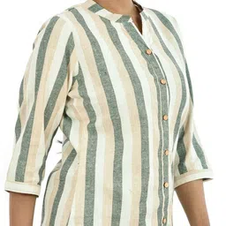 fabisho Women Regular Fit Striped Mandarin Collar Formal Shirt image 4