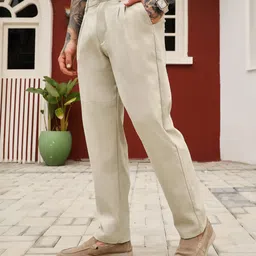 campus sutra Men Relaxed Beige Crepe Trousers-picture-27