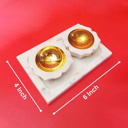 katkaria creations Marble Diya Set With Tray image 3
