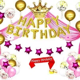 Pink Theme Birthday Decoration Items Kit Combo For Girl & Women, Wife-image-4