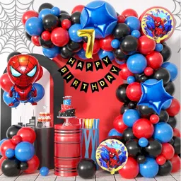 aoes Spider-Man Theme 7th Birthday Decoration Kit Red Blue Black Balloons for Boys-picture-32