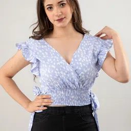 pretty loving thing Casual Regular Sleeves Printed Women Light Blue Top-picture-11