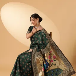 ethnic junction Woven Paithani Silk Blend Saree image 4