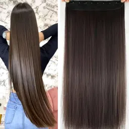 5 Clip-in 28 inch Long Natural Brown Straight Extension Hair Extension-image-7