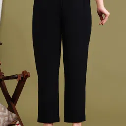 gamyam Women Regular Fit Black Cotton Blend Trousers image 2