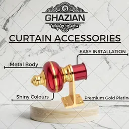 ghazian Red, Gold Curtain Knobs, Rod Rail Bracket Metal image 2