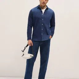 the bear house Men Slim Fit Solid Spread Collar Casual Shirt image 4