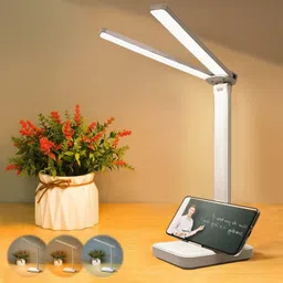 akr Powerful Rechargeable Folding Table Lamp with 2 Heads Touch LED Reading Light Table Lamp image 1