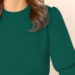 dream beauty fashion Casual Puff Sleeves Solid Women Dark Green Top image 5
