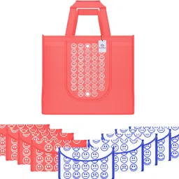 Pack of 10 Smile Foldable Shopping Bags For Women | Red & White Blue Pack of 10 Grocery Bags-image-67