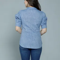 thawar ji Casual Regular Sleeves Solid Women Blue Top image 2