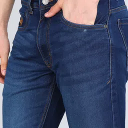 peter england Men Regular Fit Blue Cotton Blend Trousers image 5