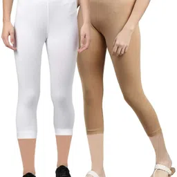 zayanqa 3/4th Capri leggings Women White, Beige Capri-picture-28