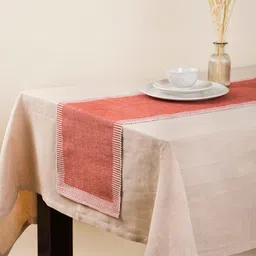 Fabindia Avikar Red & White Striped Pure Cotton Table Runner image 1