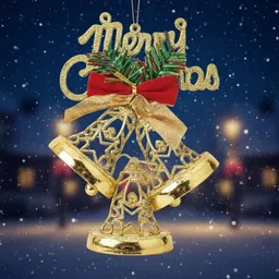 tashvik Golden Merry Christmas Decorative Hanging Bell Ornament for Xmas Hanging Ornaments Pack of 1 image 1
