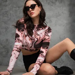 tandul Casual Regular Sleeves Printed Women Brown, Pink Top-picture-40