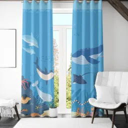 the purple tree Blue Satin 7 Ft Blackout Eyelet Aquatic Kids Curtains (Set of 2) image 2