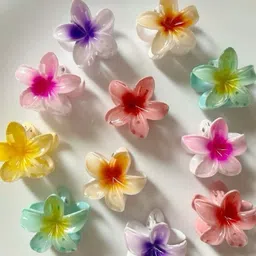 Korean Cute Glossy Multicolor Flower Hair Clip Clutcher for Girls Pack of 11 Hair Claw-image-9