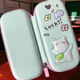 Premium EVA Pencil Case with Cute Cartoon Cat Emboss Design Bithday Return Gift Cartoon Art Printed, Star-Design, Nature Theme, Geometric Pattern, Pink Hourse Art EVA Pencil Box-image-28