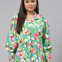 pluss Women Regular Fit Printed Spread Collar Casual Shirt-picture-16