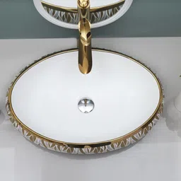 mahisre Ceramic Table Top Vessel Sink Wash Basin Oval Shape Over Counter Wash Basin For Bathrooms & Living Room, 18 x 14 x 6 Inch (G2207) Table Top Basin image 4