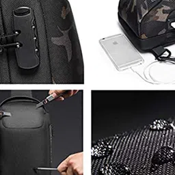 Red Lemon Unisex Black Camouflage Waterproof Backpack with USB Charging Port image 5