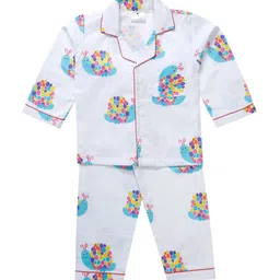 Little Musketeer Girls Cotton Blue & White Caterpillar Printed Night suit-picture-12