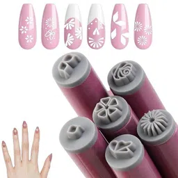 bolt bee 6 Pcs Nail Art Stamp Pen Set with Floral & Decal Charm Stamps Manicure Tools Kit-picture-33