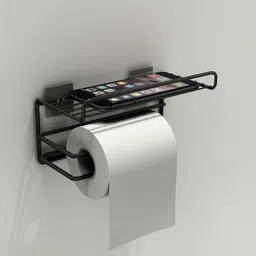Heavy Duty Mild Steel Toilet Paper Holder with Mobile Phone Stand (Black) Iron Toilet Paper Holder-image-42
