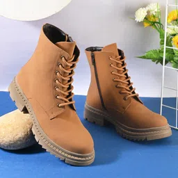 san frissco Women Tan Suede High Top Winter Round Toe Regular Blocked Heeled Chelsea Boots Boots For Women-picture-32