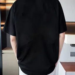 meg Men Printed, Colorblock Round Neck Cotton Blend Black T-Shirt image 2