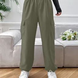 AAHWAN Women Loose Fit High-Rise Cotton Cargo-image-38
