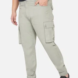 John Pride  Men Plus Size Olive Green Easy Wash Cargos Trousers image 4